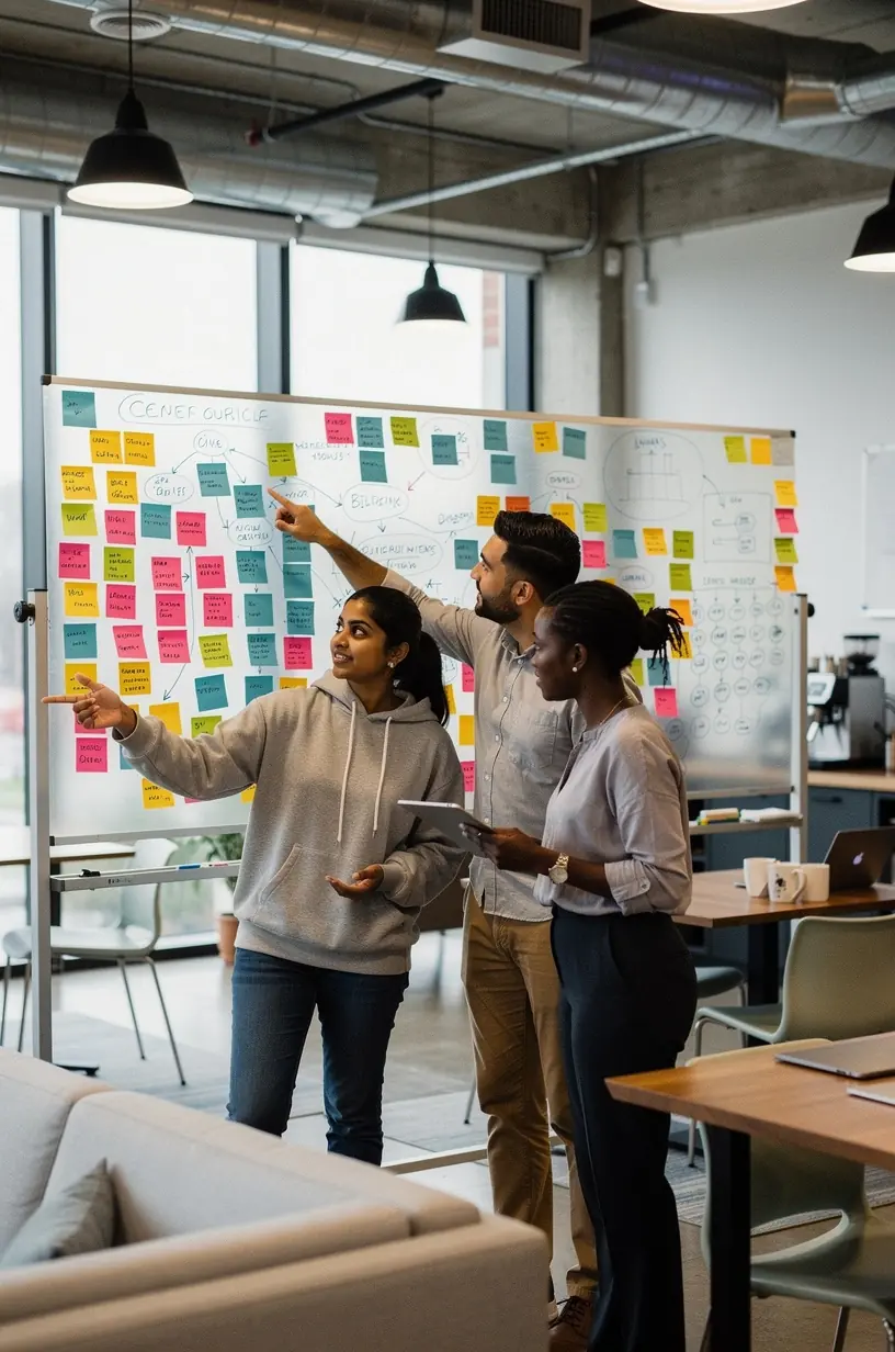 Professional analyzing productivity metrics on a digital tablet in a bright, organized home office